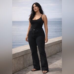 Good American Power Stretch Pull-On Flare Jeans Black | Size 2X (22/24) | Pre <3